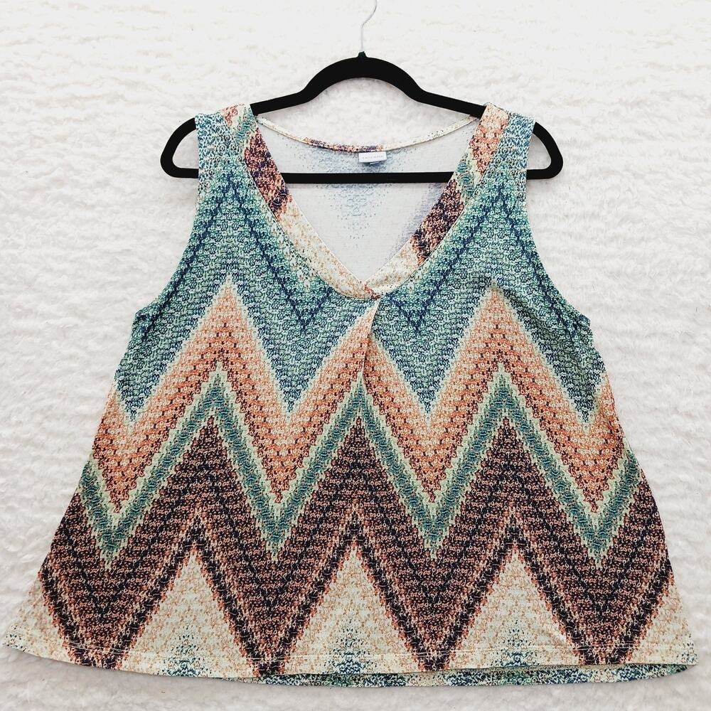 Tank Top Chevron Teal Purple Swing Resort Whimsycore Boho Geometric Size 8 10